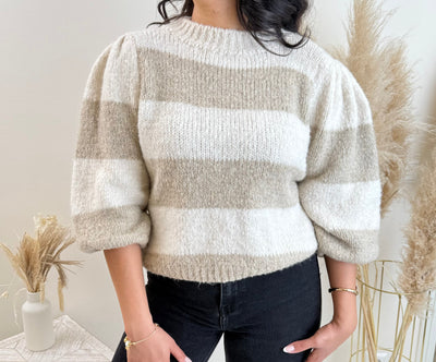 Streifen Pullover mit Ballonärmeln