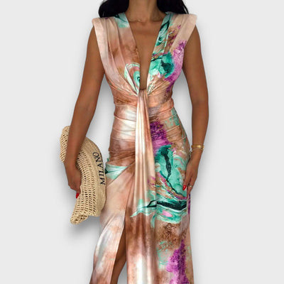 Celinne – Drapiertes Kleid mit Marmorprint