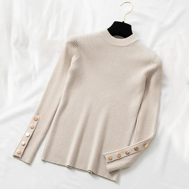 Eleganter Pullover mit geknöpften Ärmeln für Damen