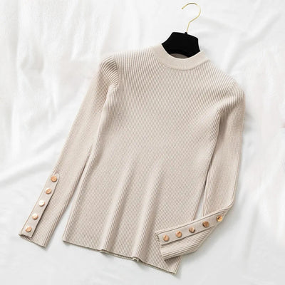 Eleganter Pullover mit geknöpften Ärmeln für Damen