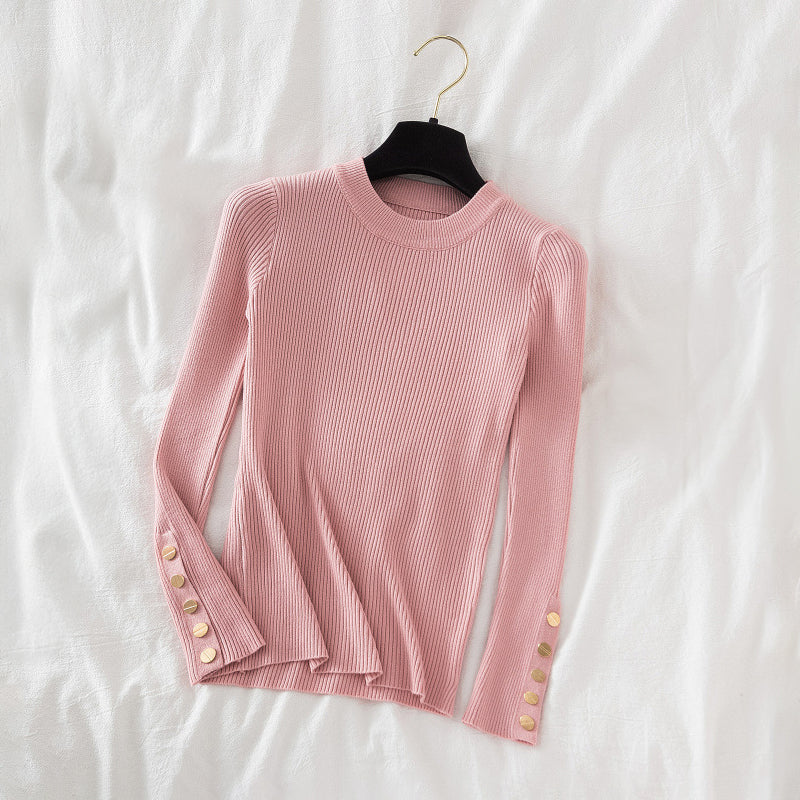 Eleganter Pullover mit geknöpften Ärmeln für Damen