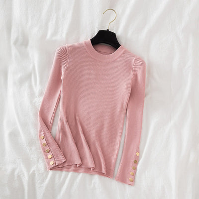 Eleganter Pullover mit geknöpften Ärmeln für Damen