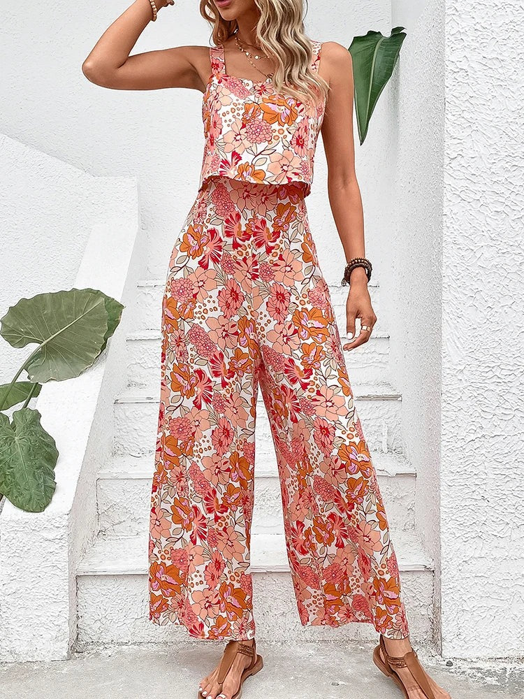 Monica - Sommerliches 2-teiliges Set für Damen mit floralem Muster - Oberteil und Hose