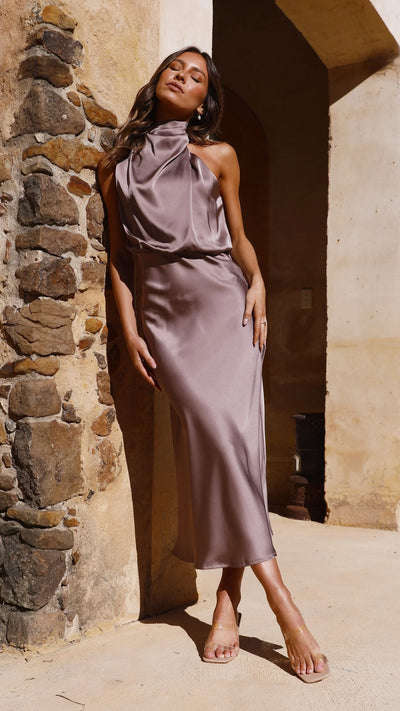 Rebecca | Halterneck Satin Maxikleid