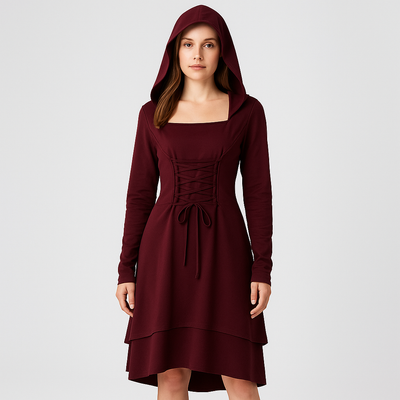 Liesel | Gothic Cosplay-Outfit mit Kapuze und langen Ärmeln