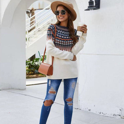 Bunter Rundhalspullover für Damen