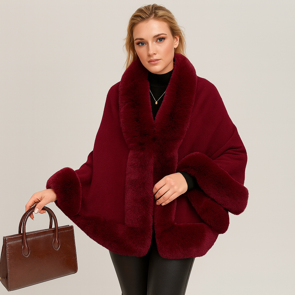 Marcella | Fledermausmantel mit offener Vorderseite und Pelzbesatz