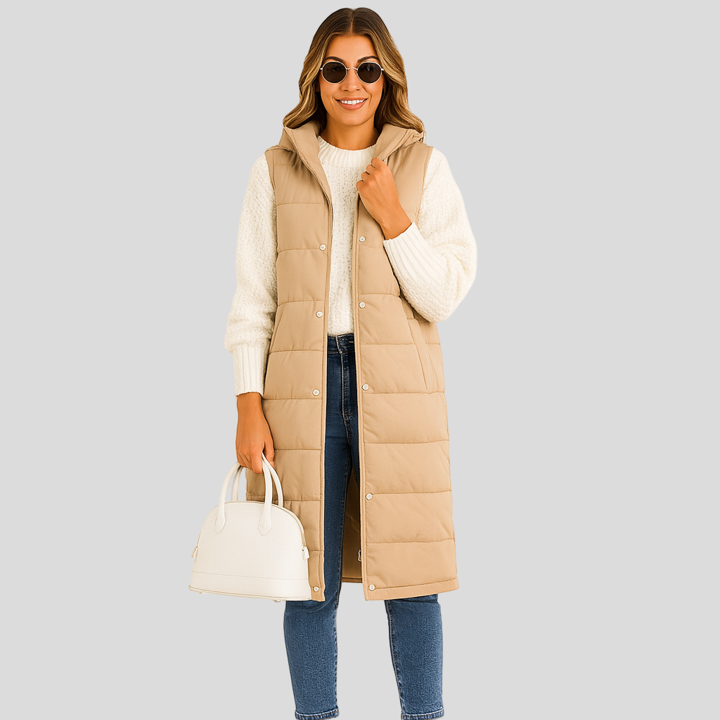 Marcellin | Ärmelloser Mantel mit Kapuze und Knopfleiste