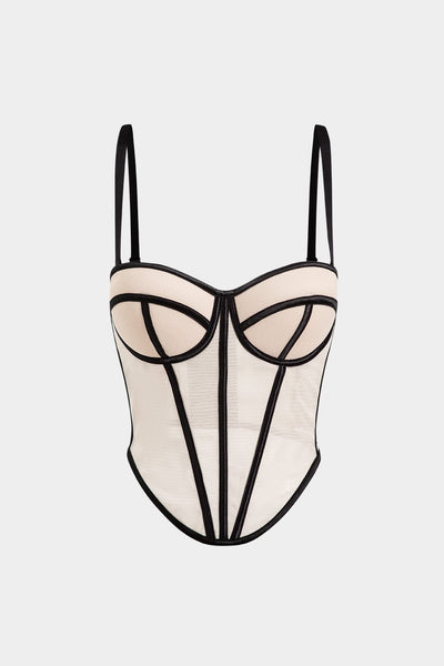Cecilia | Elegantes Mesh-Korsett-Top mit Kontrastpaspeln