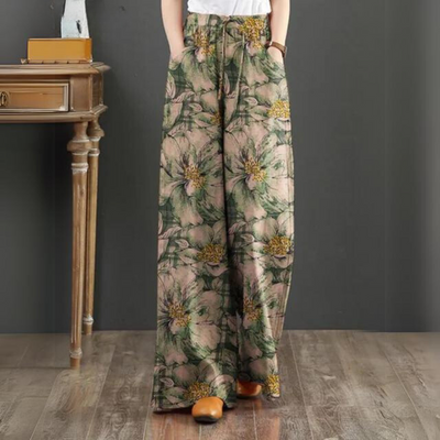 Damen Palazzo Hose Viskose Blumenprint Weit geschnitten Sommer