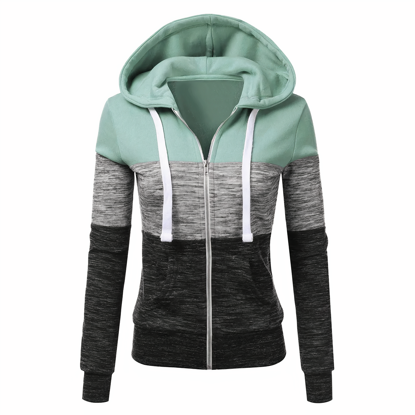 Clara® | Dreifarbiges Sweatshirt mit Kapuze und Reißverschluss