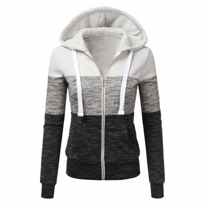 Clara® | Dreifarbiges Sweatshirt mit Kapuze und Reißverschluss
