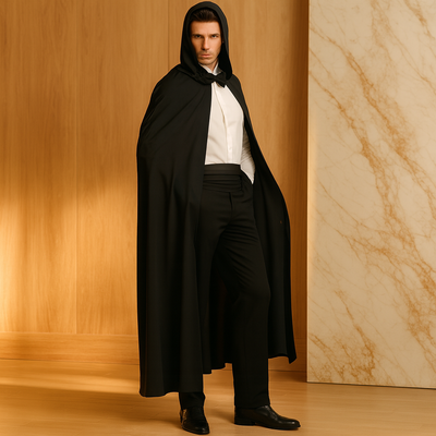 NightShade Halloween Cape – Schwarzes Polyester Kostüm mit Kapuze