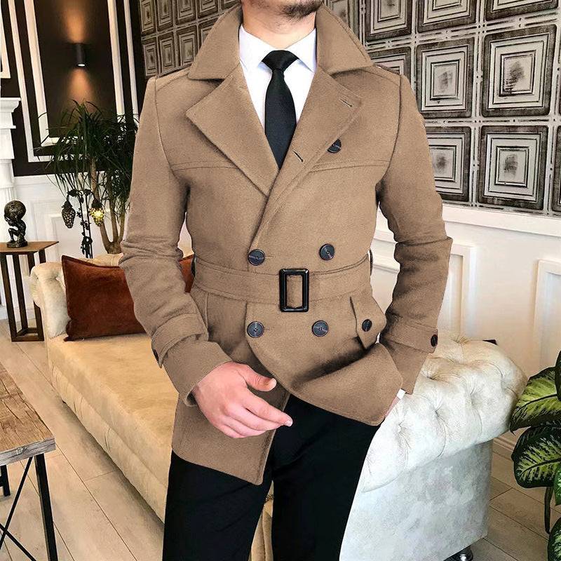 Herren eleganter Melton-Mantel mit stilvollem Gürtel Aliams