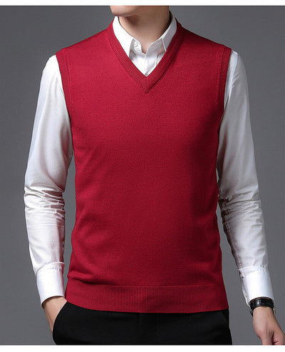 Herren V-Pullover aus feiner Baumwollmischung mit eleganter Struktur Aliams