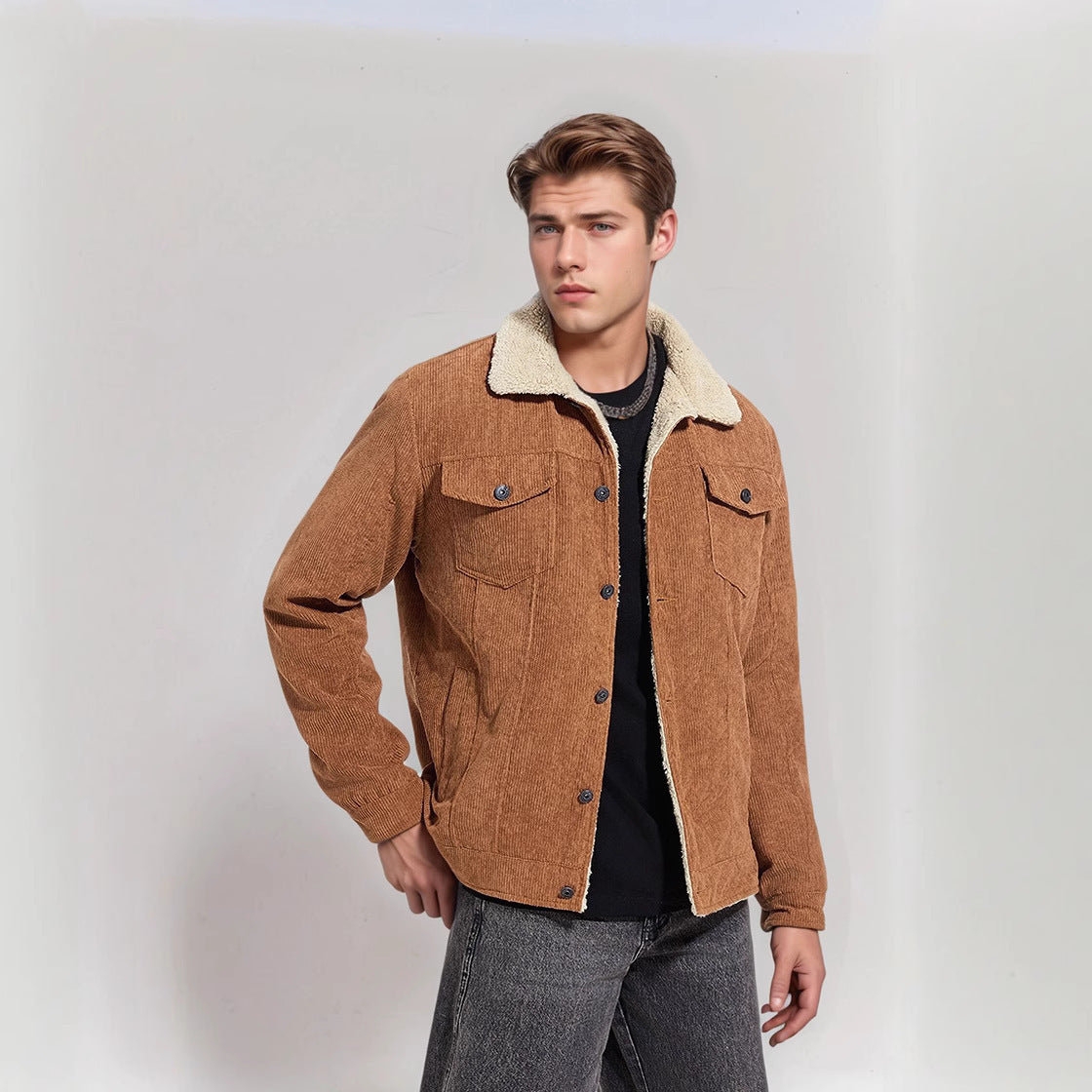 Herren warme Cordjacke mit Teddyfell Aliams