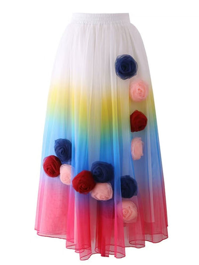 Maxirock Floral-Ombre 3D-Print – Leichter Damen Sommerrock, elegant & fließend