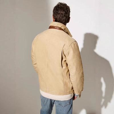 Herren elegante Lederjacke mit hochgezogenem Kragen Aliams