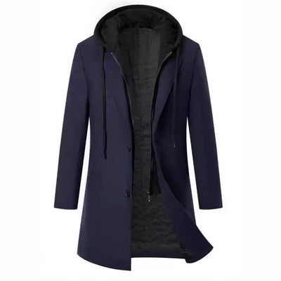 Herren eleganter Melton-Mantel mit abnehmbarer Kapuze und praktischen Taschen Aliams
