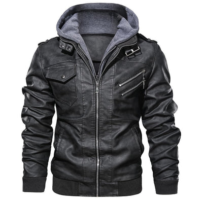 Herren Lederjacke mit Kapuze und Taschen