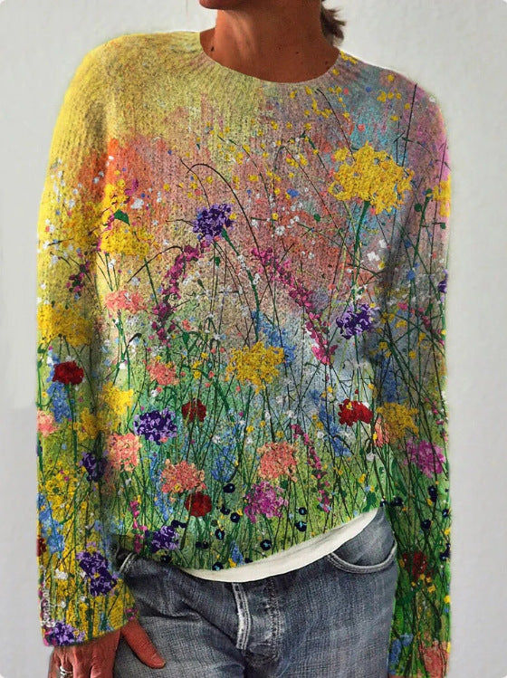 Sofia - Gestrickter Damenpullover mit 3D-Blumenprint