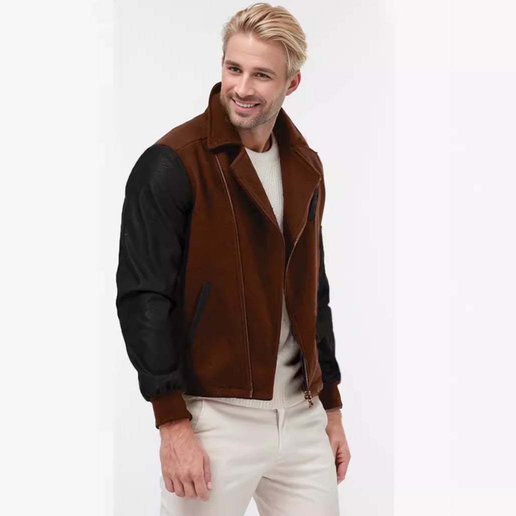 Herren Bikerjacke mit zwei Materialien und praktischen Taschen Aliams