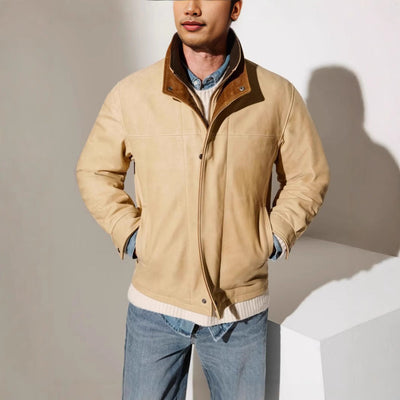 Herren elegante Lederjacke mit hochgezogenem Kragen Aliams