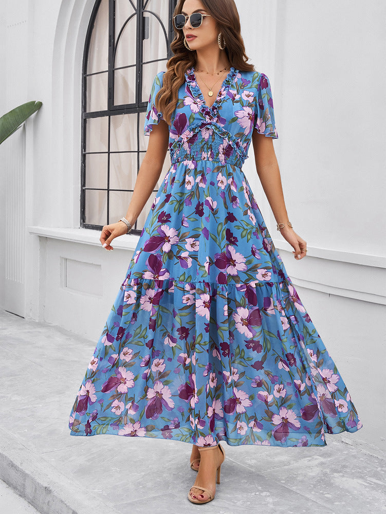 Raya | Florales Maxikleid mit Smock-Taille