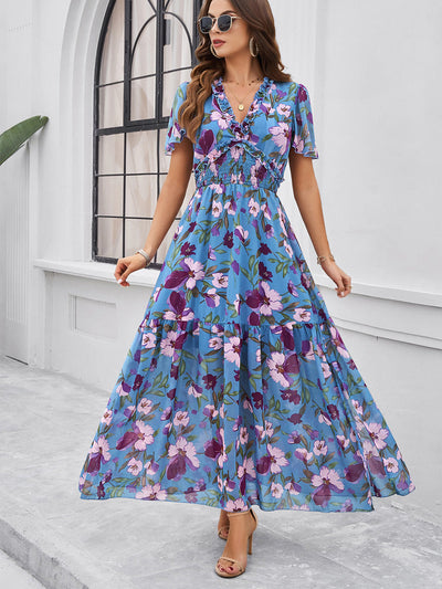 Raya | Florales Maxikleid mit Smock-Taille