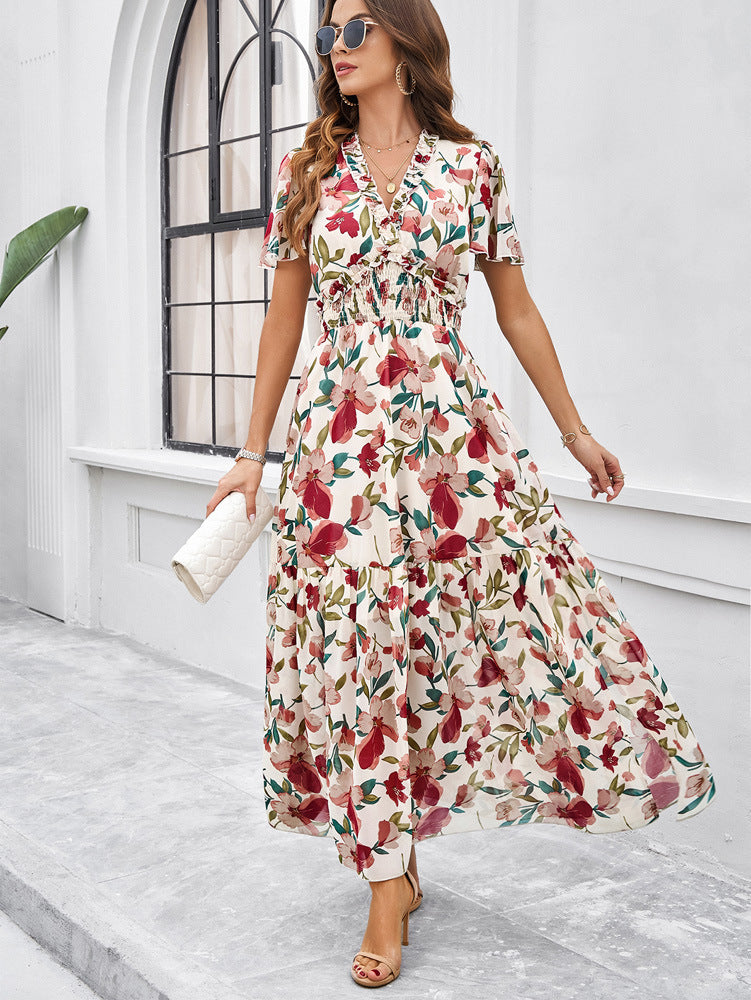 Raya | Florales Maxikleid mit Smock-Taille