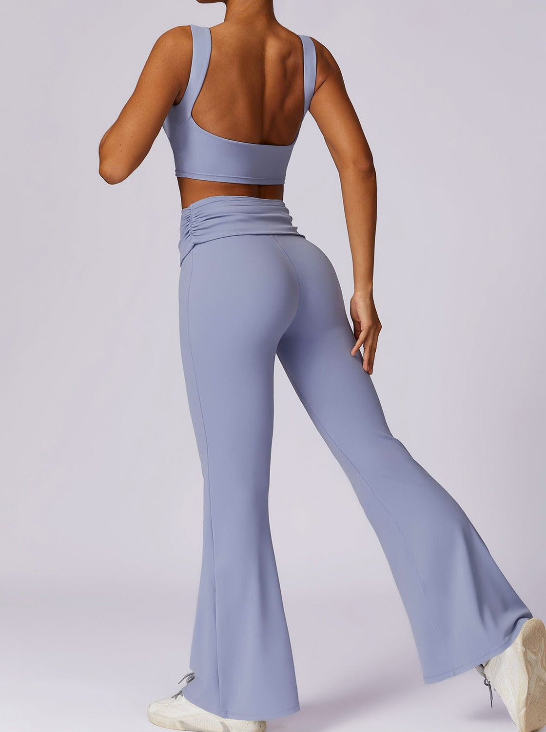 Liana | Hellblau High-Waist Flare Leggings mit Faltbund