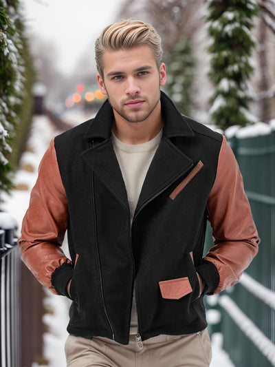 Herren Bikerjacke mit zwei Materialien und praktischen Taschen Aliams