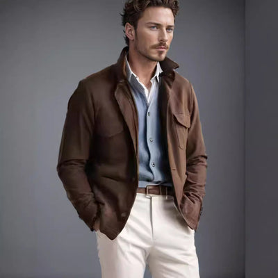 Herren modische Utilityjacke mit praktischen Taschen und elegantem Stehkragen Aliams