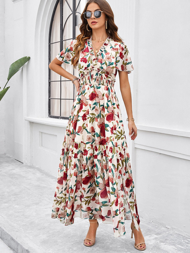 Raya | Florales Maxikleid mit Smock-Taille