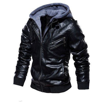 Herren Lederjacke mit Kapuze und Taschen