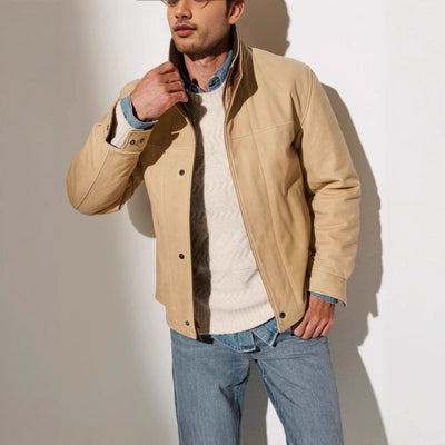 Herren elegante Lederjacke mit hochgezogenem Kragen Aliams