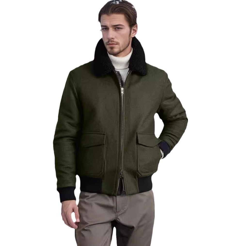 Herren modische Bomberjacke mit weichem Teddyfellkragen Aliams