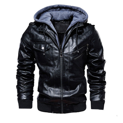 Herren Lederjacke mit Kapuze und Taschen
