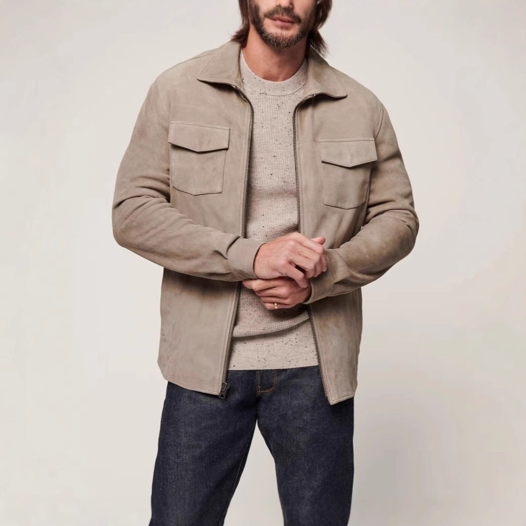 Herren elegante Wildlederjacke mit praktischen Brusttaschen Aliams