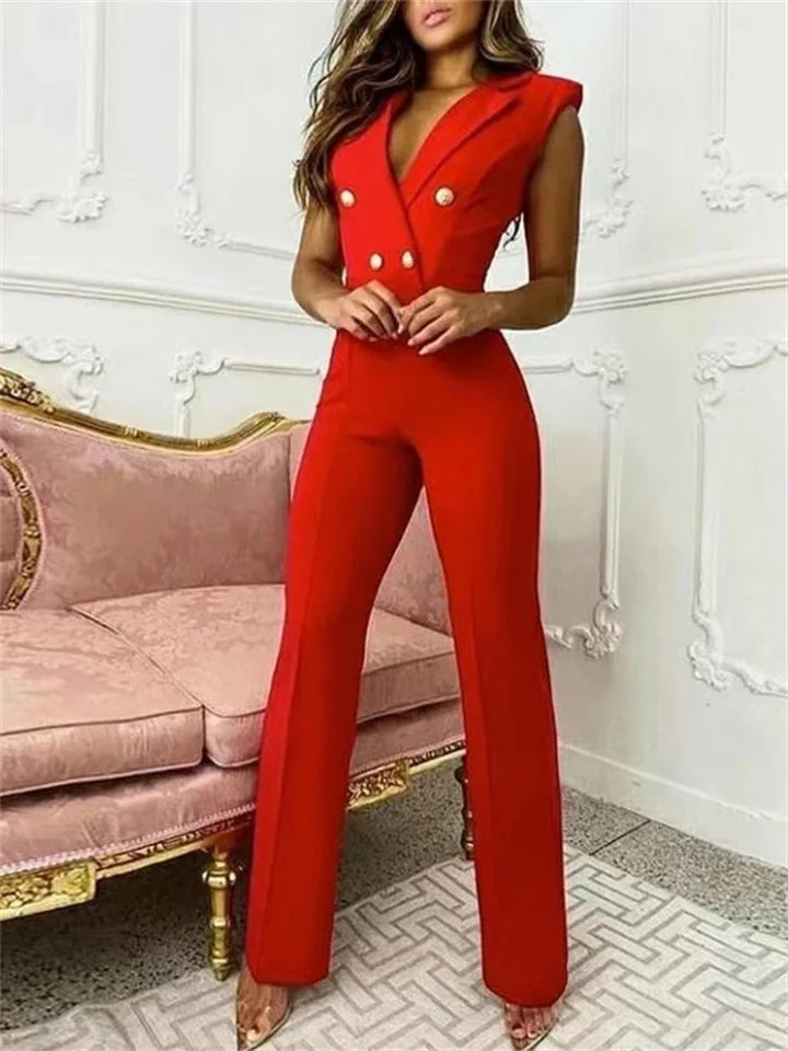 Paula – Stylischer Jumpsuit mit V-Ausschnitt und Hahnentrittmuster