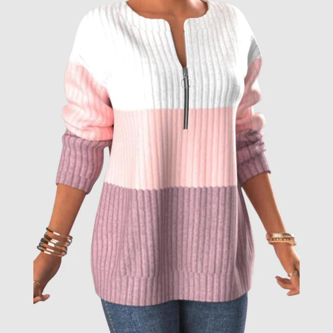 Alyssa® | Gestreiftes Damen-Sweatshirt mit halbem Reißverschluss