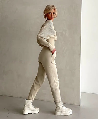 Catalina® | Geripptes, schulterfreies Strickset