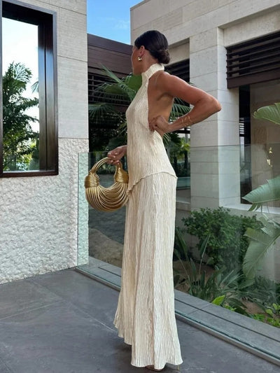 Isabelle | Eleganter Zweiteiler mit Neckholder & Weitbein-Hose