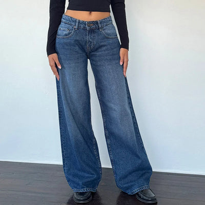 Damen-Weitbein-Jeans im hellen Vintage-Look