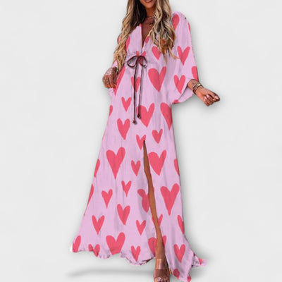 Aurina – Fließendes Maxikleid mit künstlerischem Print