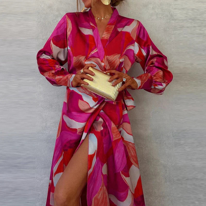 Damen Elegante Wickelkleid Mit Blumenmuster | Maxi