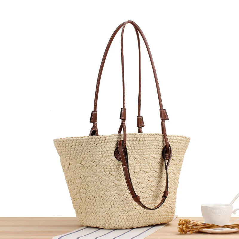 Boho Strandtasche Damen – Handgefertigte Raffia Schultertasche Sommer 2025