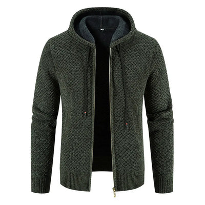 Gefütterte Herren Strickjacke Mit Kapuze | Winterjacke Mit Reißverschluss