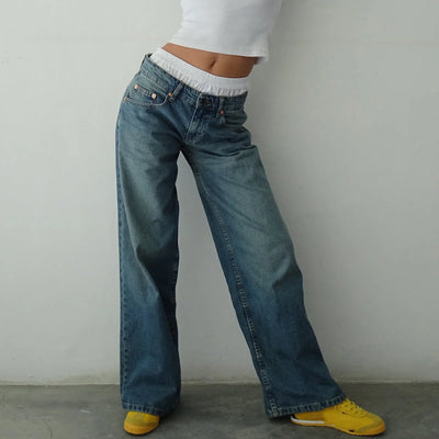 Damen-Weitbein-Jeans im hellen Vintage-Look