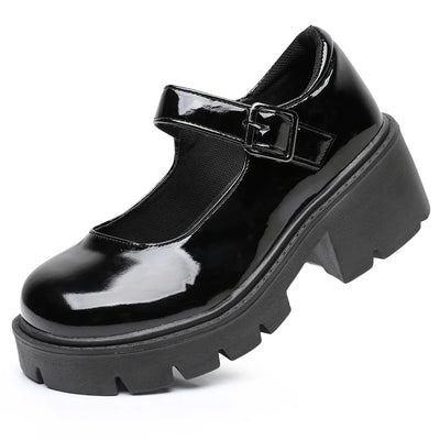 Schwarze Mary Jane Dirndl Schuhe für Damen | Plateau